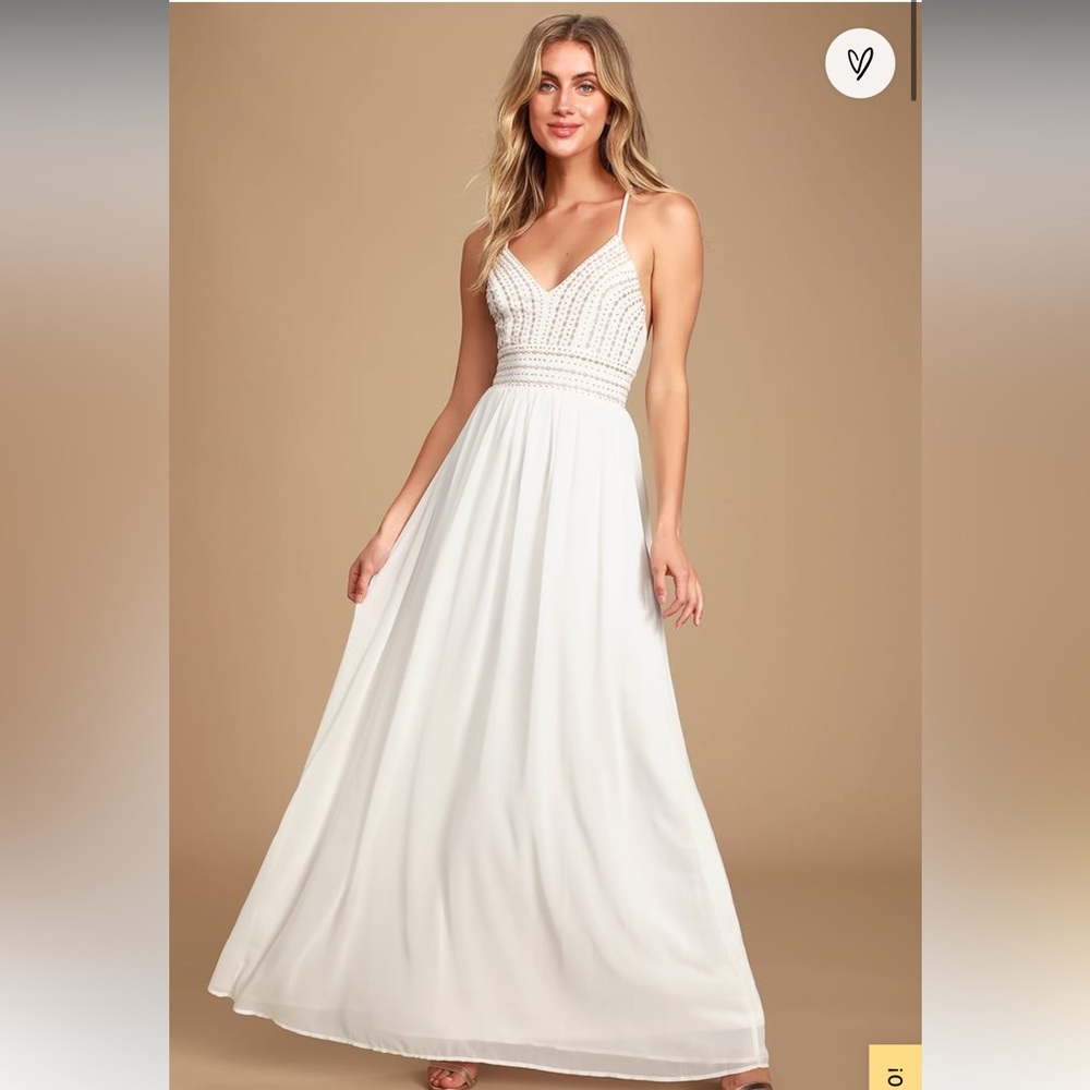 Meet Me In Madrid White Beaded Maxi Dress